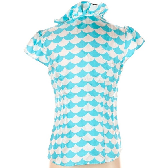 Elizabeth McKay 100% Silk Ruffled Blouse in Fontainee Turquoise Size 2 XS NWT - Picture 5 of 11